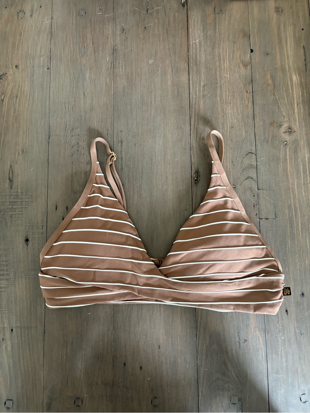 La Vie En Rose Brown and White Striped Bikini Top